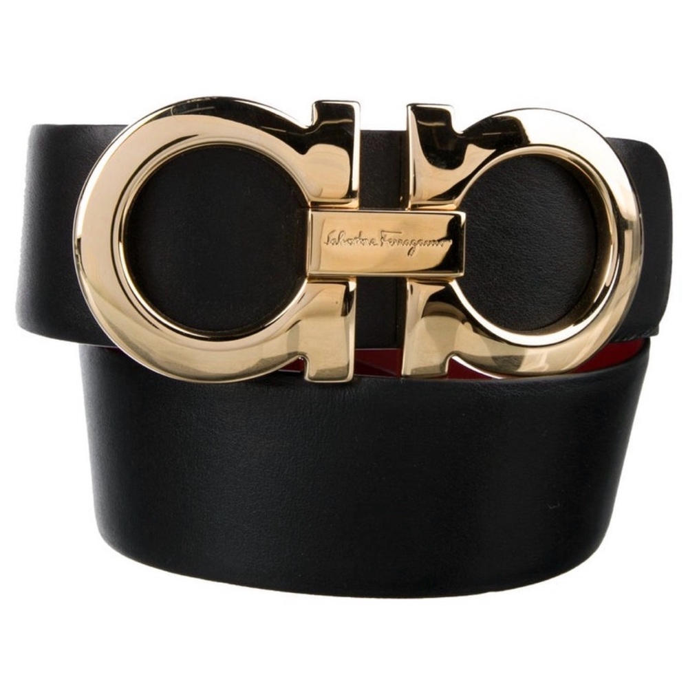 Salvatore Ferragamo | Black Leather Belt with Gold Buckle Sz XS